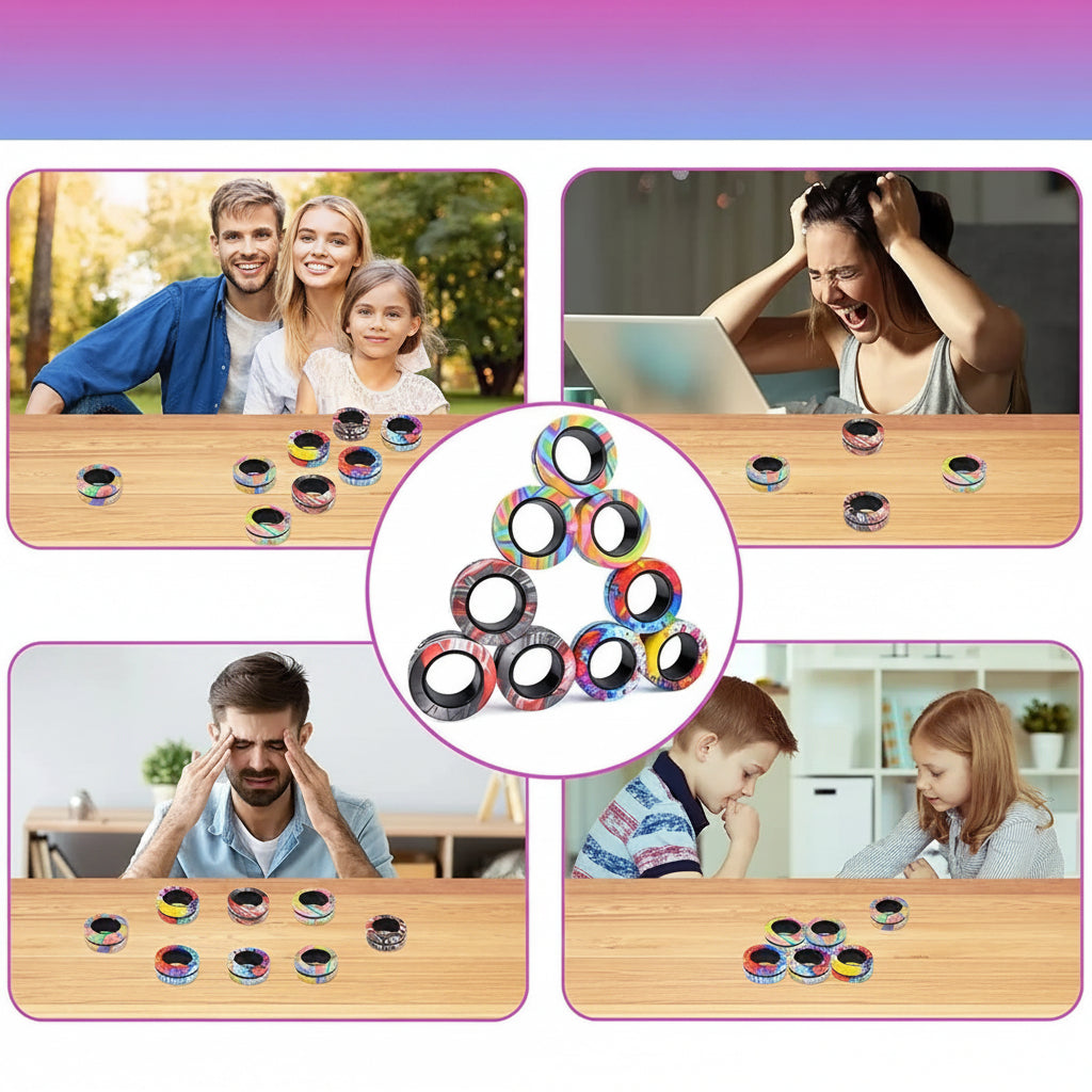 Magnetic Fidget Ring Spinner Set - Stress Relief and Focus Toy