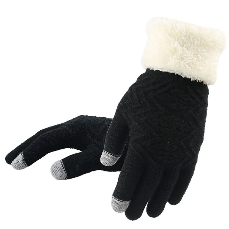 Cozy Plush-Lined Knitted Gloves with Touchscreen Compatibility