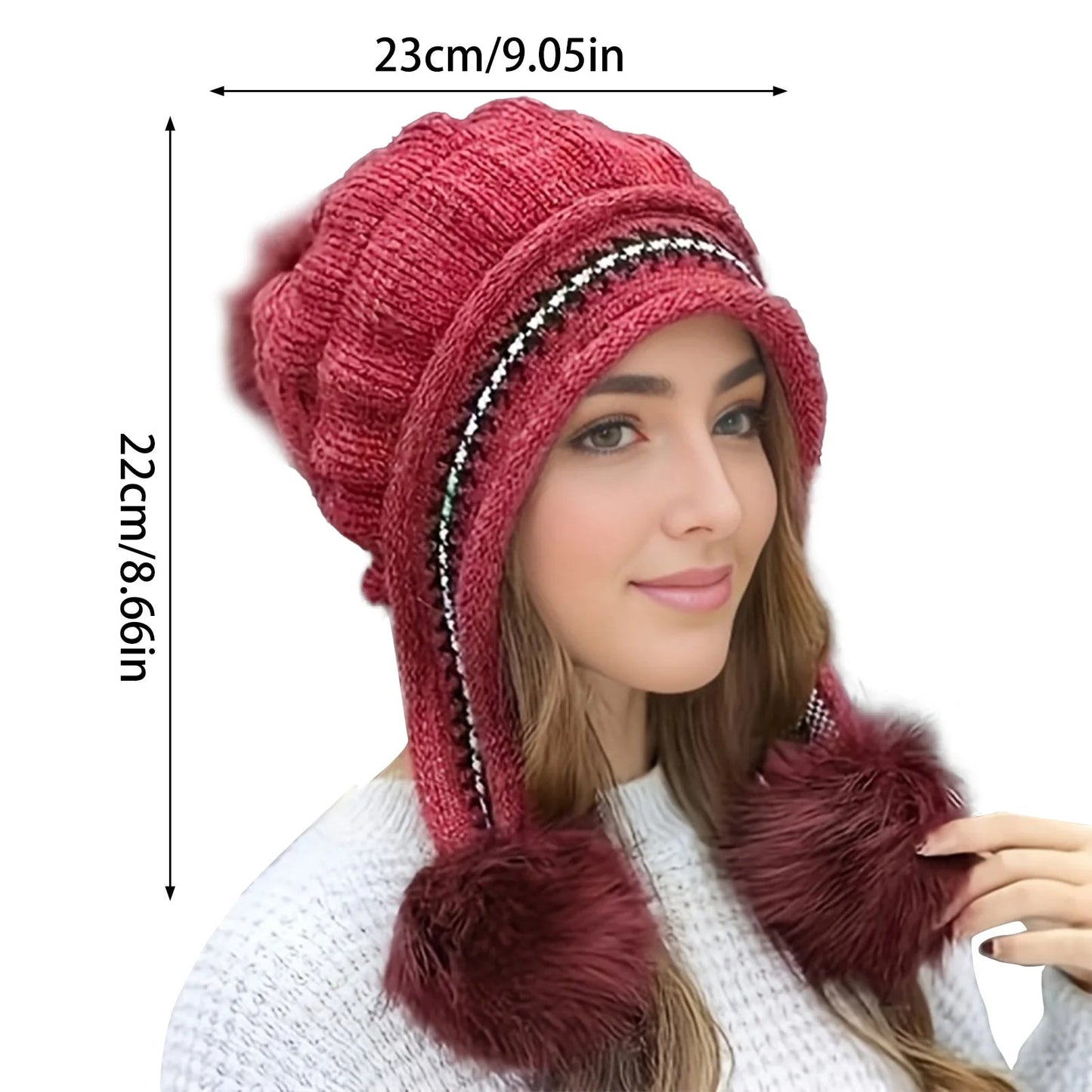 Cozy Fleece-Lined Winter Hat with Plush Faux-Fur Pom-Pom