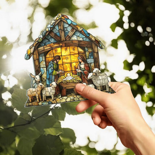Charming Nativity Scene Suncatcher – Glass Christmas Ornament