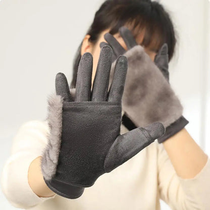 Luxurious Suede Rabbit Fur Touchscreen Winter Gloves
