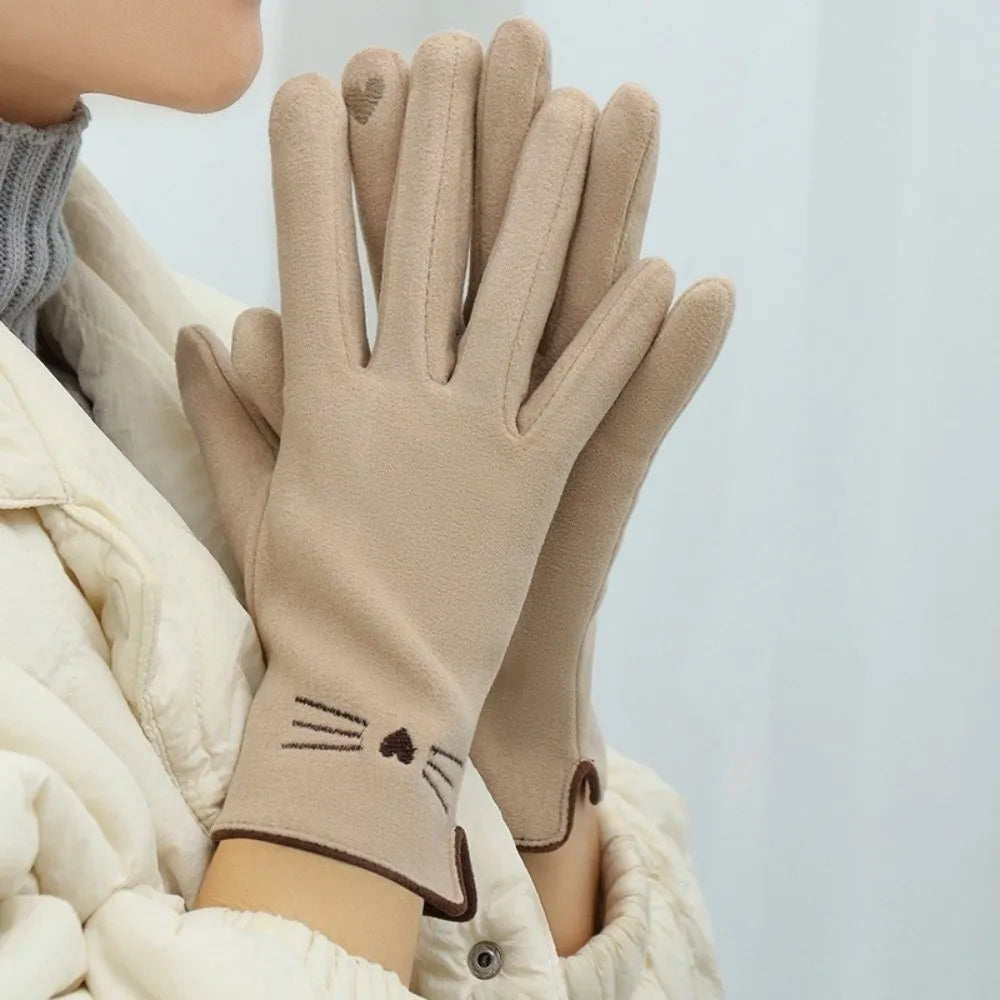 Cat-Themed Touchscreen Winter Gloves for Women – Warm, Cozy, and Phone-Friendly