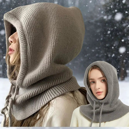 Cozy Knitted Hooded Balaclava with Neck Warmer