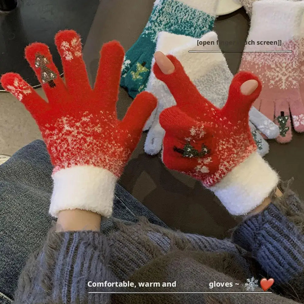 Cozy Festive Knit Fingerless Gloves with Soft Fleece Lining