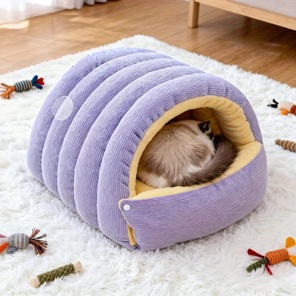Cozy Arctic Fleece Cat Cave Bed - Enclosed Warm Hideaway for Cats