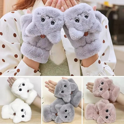 Cozy Plush Animal Fingerless Gloves