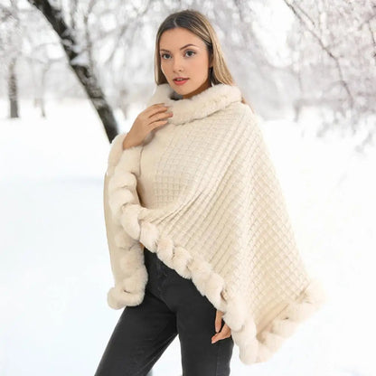 Luxurious Faux Fur Shawl Cloak for Women