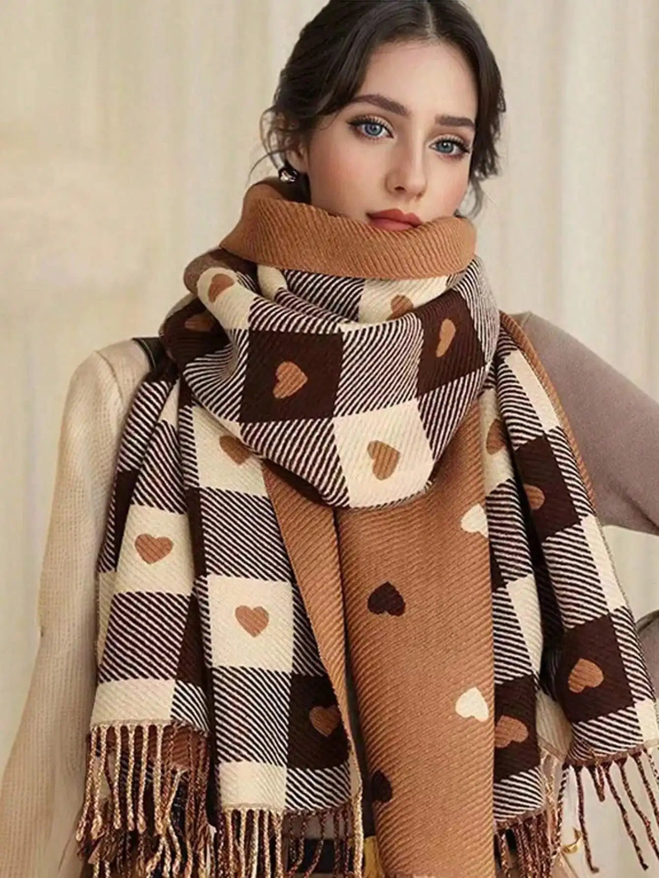 Ultra-Soft Checkered Winter Scarf Shawl for Cozy Warmth