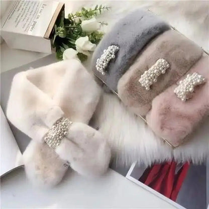 Luxurious Faux-Fur Pearl-Accented Winter Scarf