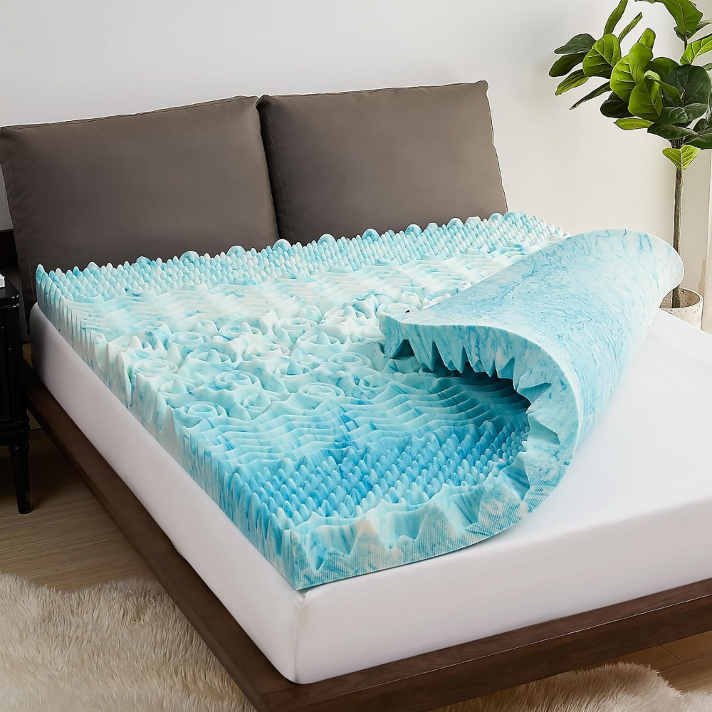 Premium Cooling Egg-Crate Foam Mattress Topper for Cooler, More Comfortable Sleep