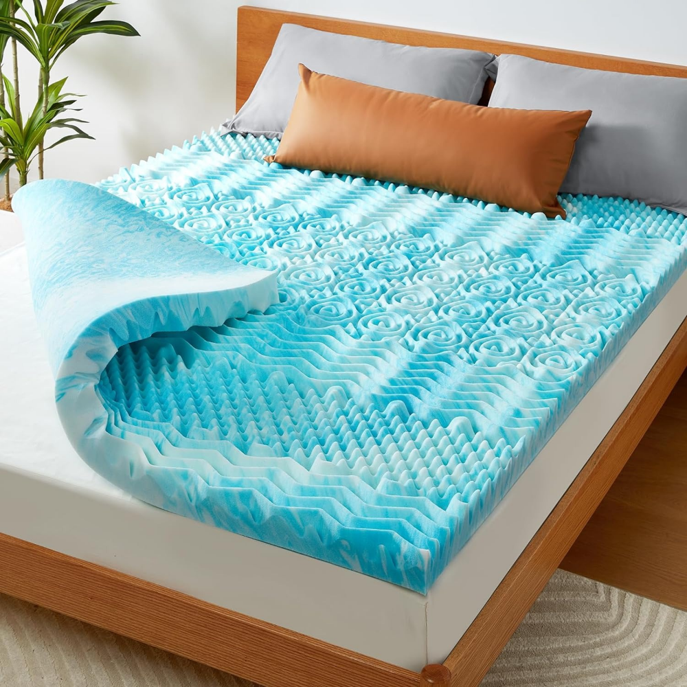 Premium Cooling Egg-Crate Foam Mattress Topper for Cooler, More Comfortable Sleep