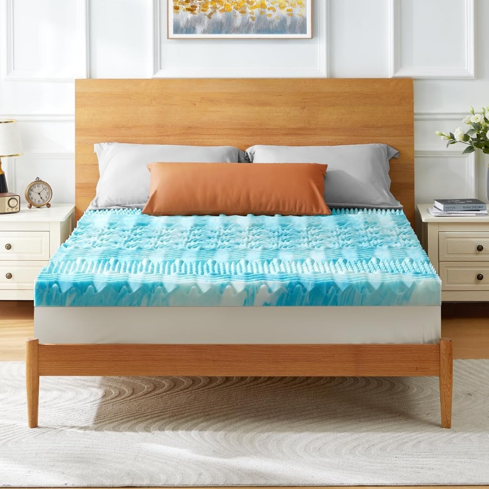 Premium Cooling Egg-Crate Foam Mattress Topper for Cooler, More Comfortable Sleep