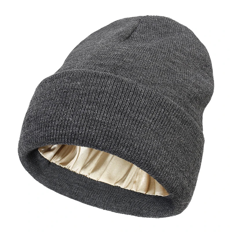 Women's Satin-Lined Beanie Hat for Gentle Hair Care