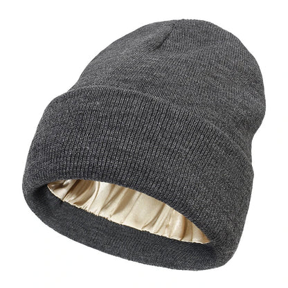 Women's Satin-Lined Beanie Hat for Gentle Hair Care