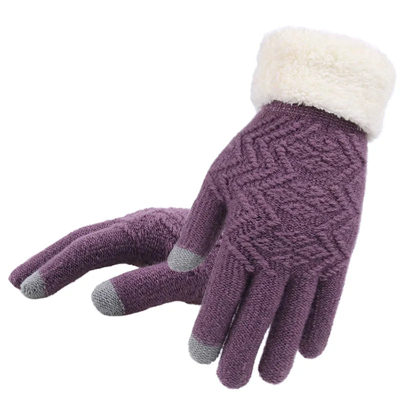 Cozy Plush-Lined Knitted Gloves with Touchscreen Compatibility