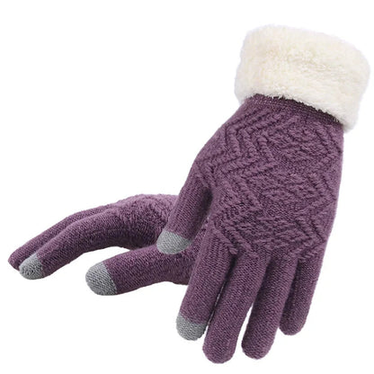 Cozy Plush-Lined Knitted Gloves with Touchscreen Compatibility