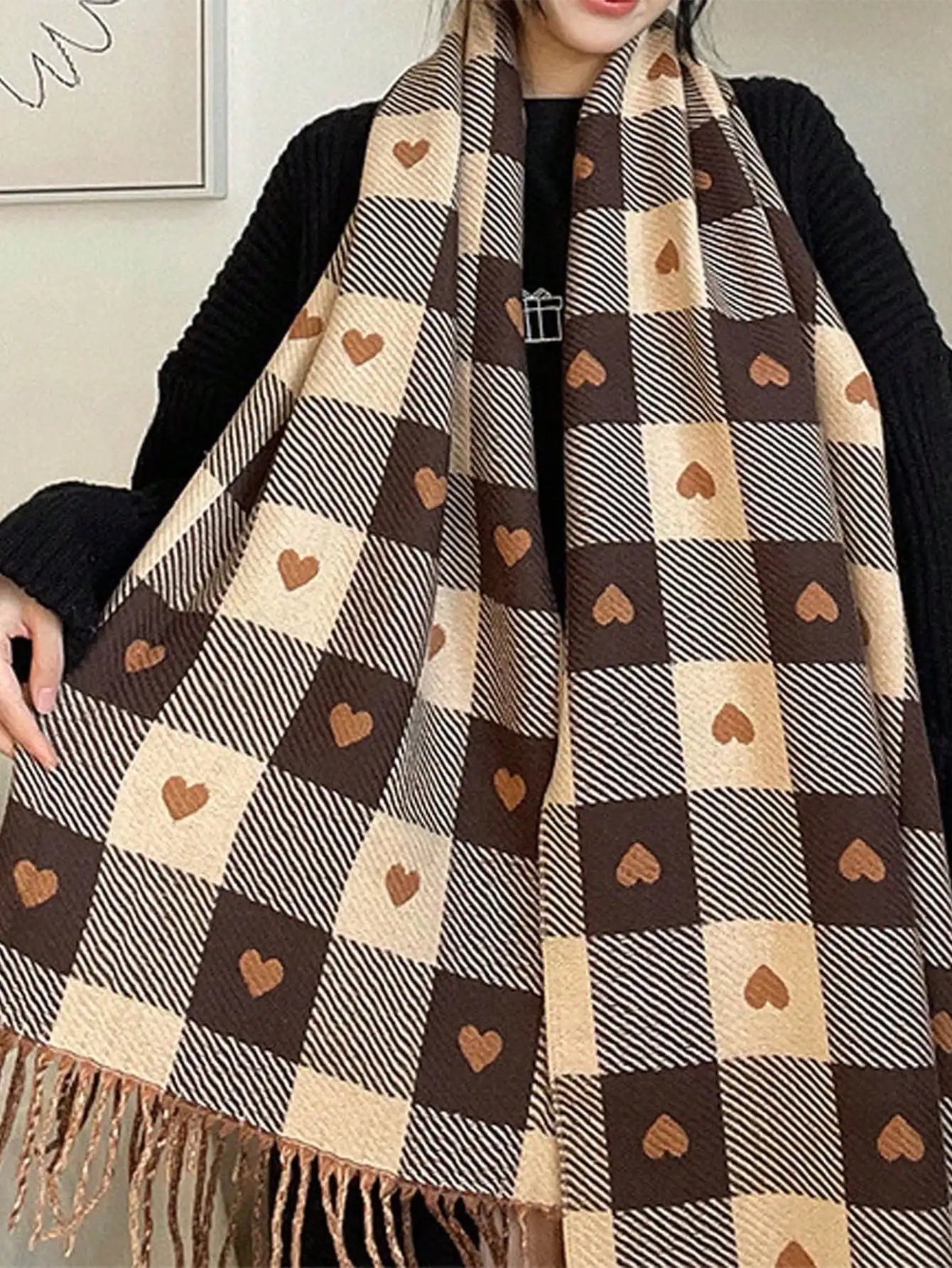 Ultra-Soft Checkered Winter Scarf Shawl for Cozy Warmth