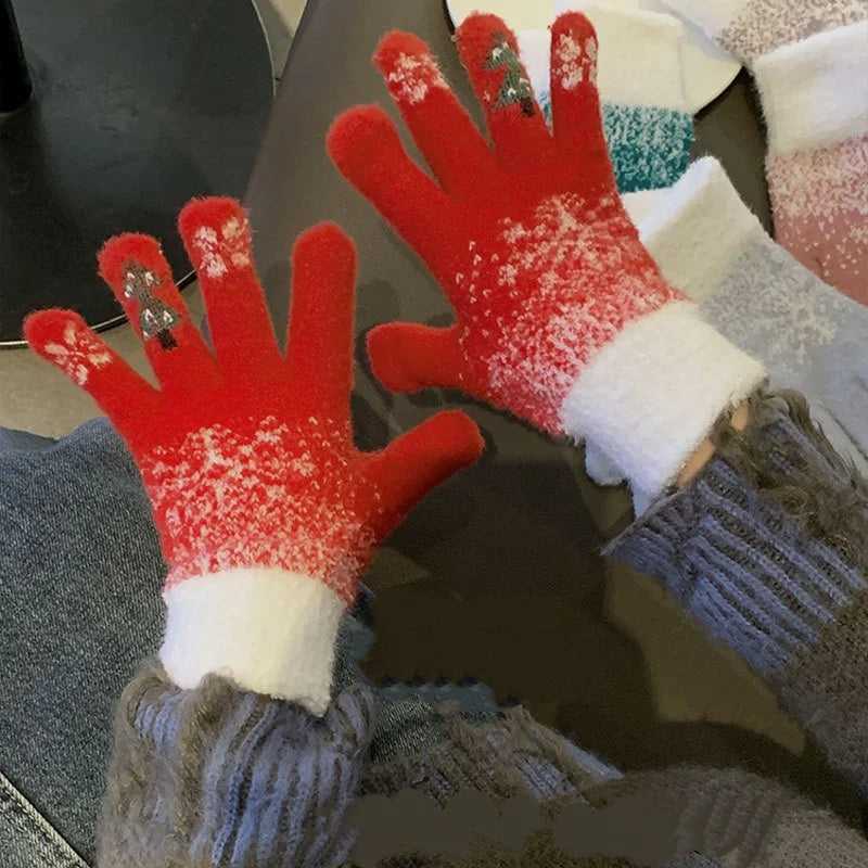 Cozy Festive Knit Fingerless Gloves with Soft Fleece Lining