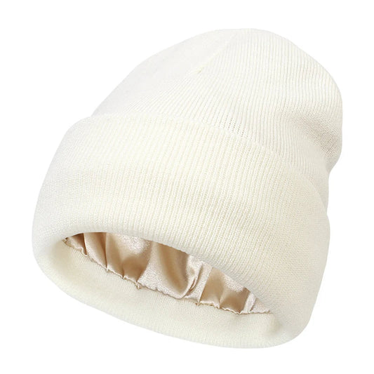 Women's Satin-Lined Beanie Hat for Gentle Hair Care