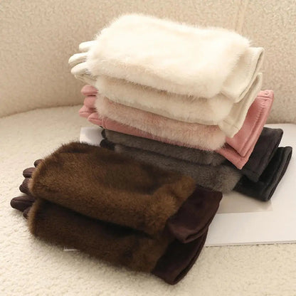 Luxurious Suede Rabbit Fur Touchscreen Winter Gloves