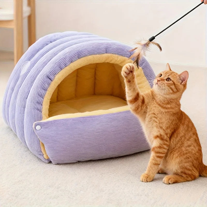 Cozy Arctic Fleece Cat Cave Bed - Enclosed Warm Hideaway for Cats