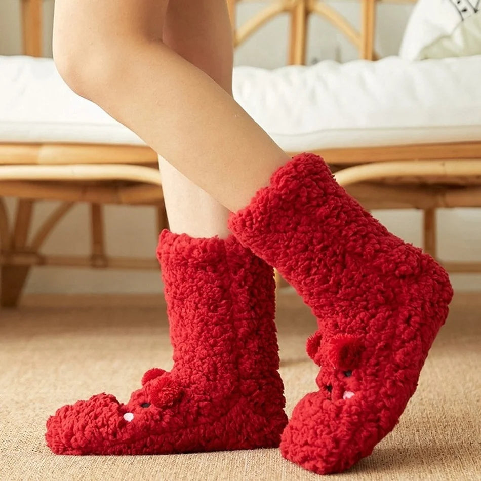 Cozy Kawaii Bear Fleece Socks for Warmth and Comfort