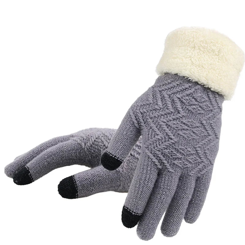 Cozy Plush-Lined Knitted Gloves with Touchscreen Compatibility