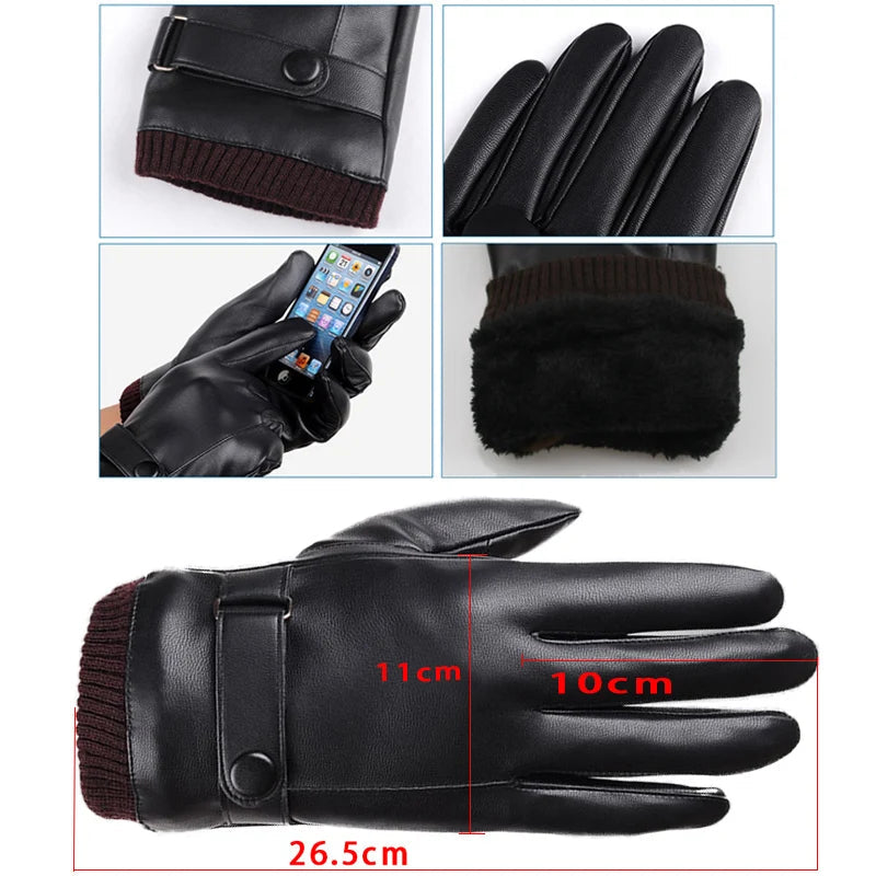 Men's Premium Leather Touchscreen Gloves for Winter - Stay Warm & Connected
