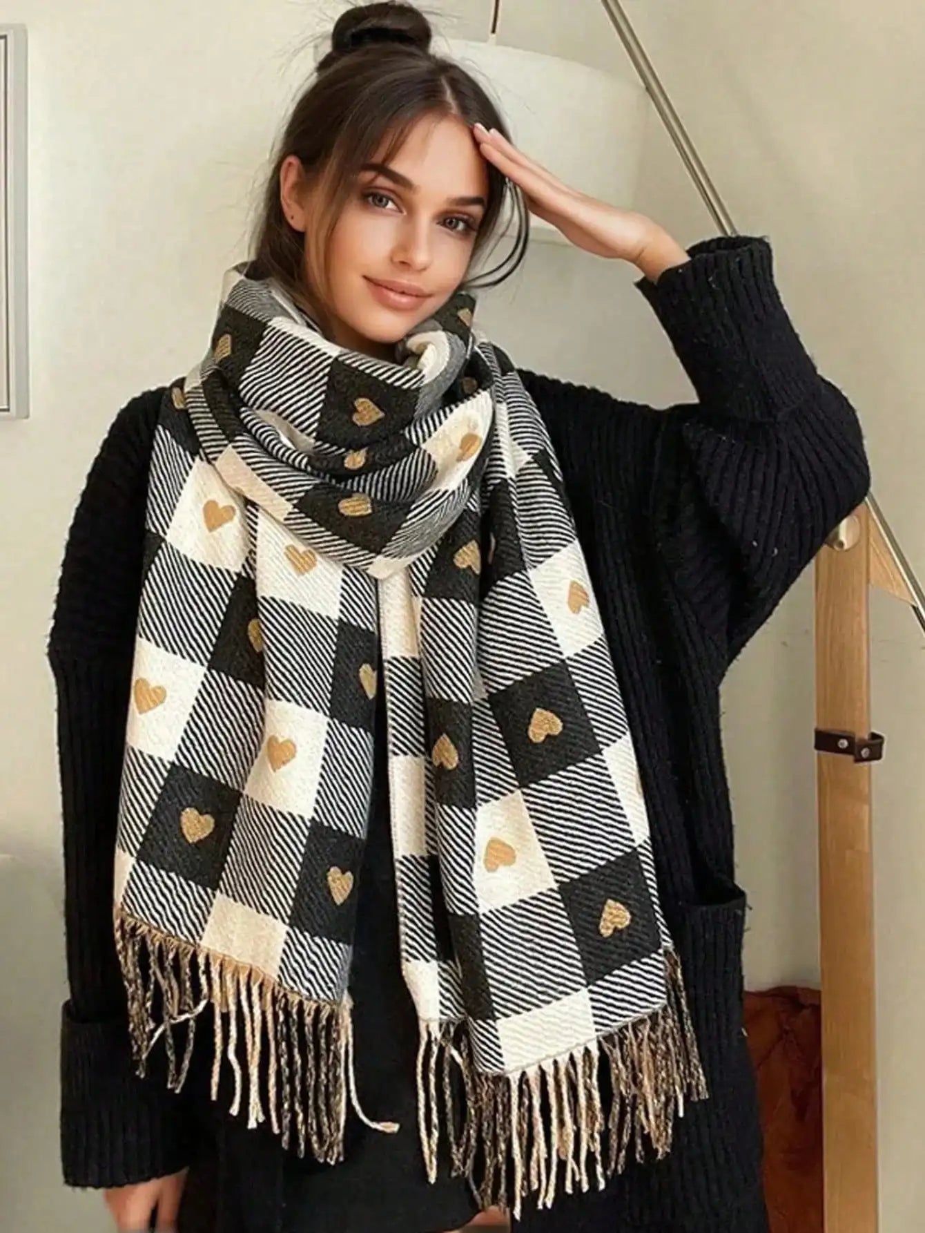 Ultra-Soft Checkered Winter Scarf Shawl for Cozy Warmth