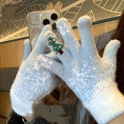 Cozy Festive Knit Fingerless Gloves with Soft Fleece Lining