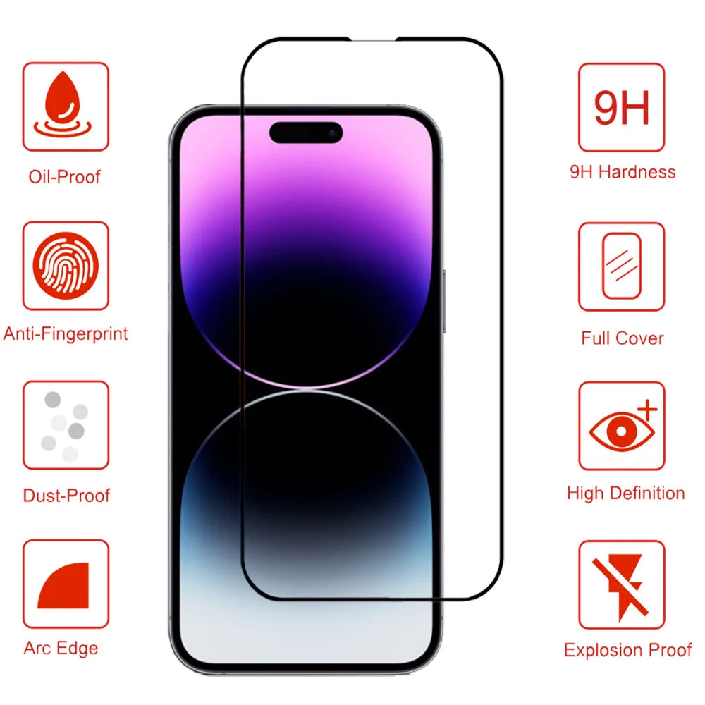 3 Pieces Tempered Glass for Iphone 17 16 15 14 13 12 11 Pro Max Screen Protector for Iphone 17E 16E 12 13 Mini Film with Black Edge