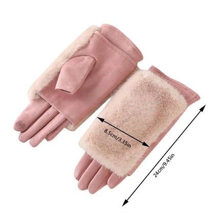 Luxurious Suede Rabbit Fur Touchscreen Winter Gloves