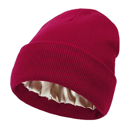 Women's Satin-Lined Beanie Hat for Gentle Hair Care