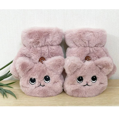 Cozy Plush Animal Fingerless Gloves