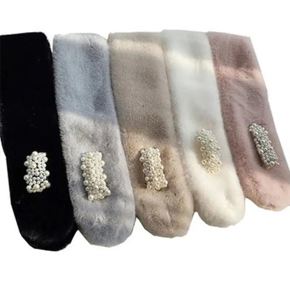 Luxurious Faux-Fur Pearl-Accented Winter Scarf