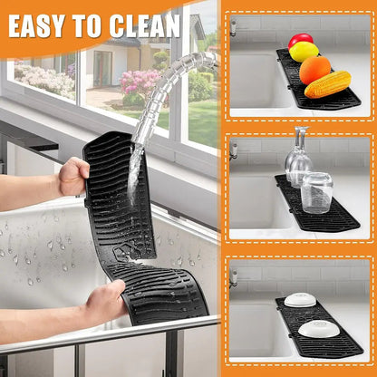 Premium Silicone Kitchen Sink Splash Guard - Keeps Counters Clean and Dry