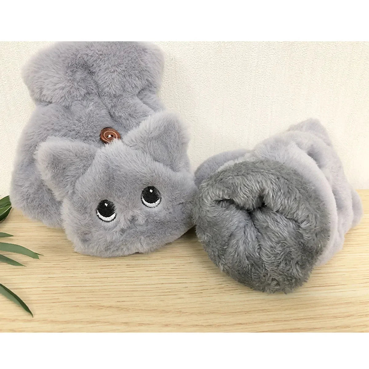 Cozy Plush Animal Fingerless Gloves