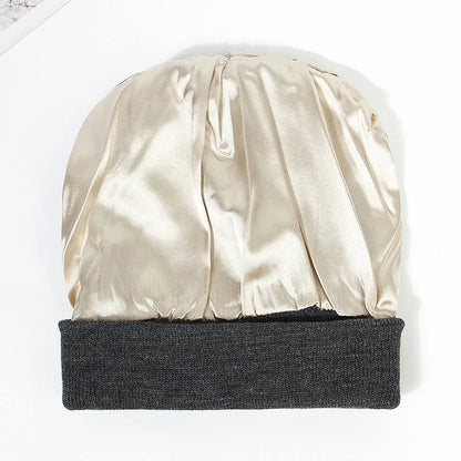 Women's Satin-Lined Beanie Hat for Gentle Hair Care