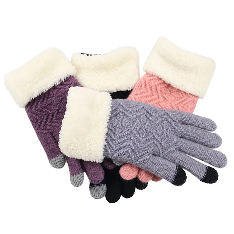 Cozy Plush-Lined Knitted Gloves with Touchscreen Compatibility