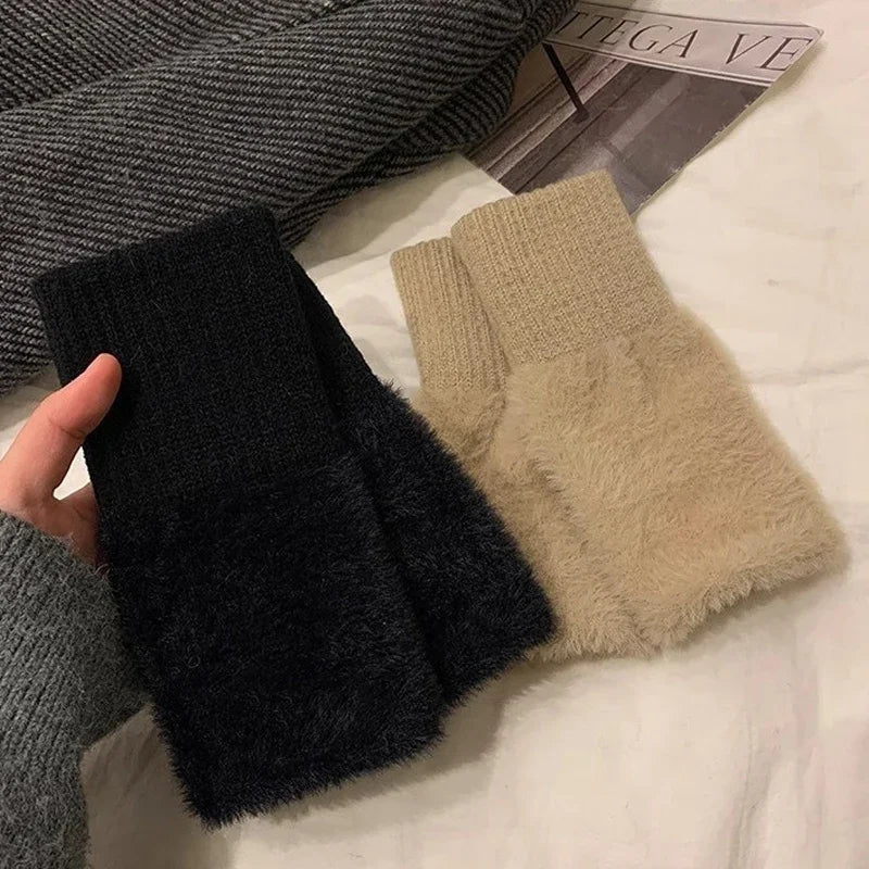 Luxurious Plush Cozy Fingerless Gloves for Women – Soft, Warm & Stylish