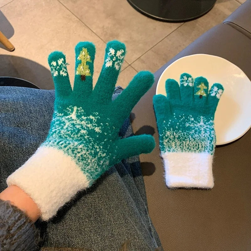 Cozy Festive Knit Fingerless Gloves with Soft Fleece Lining