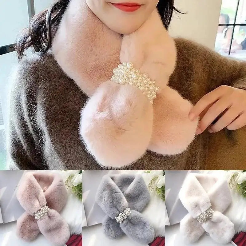 Luxurious Faux-Fur Pearl-Accented Winter Scarf