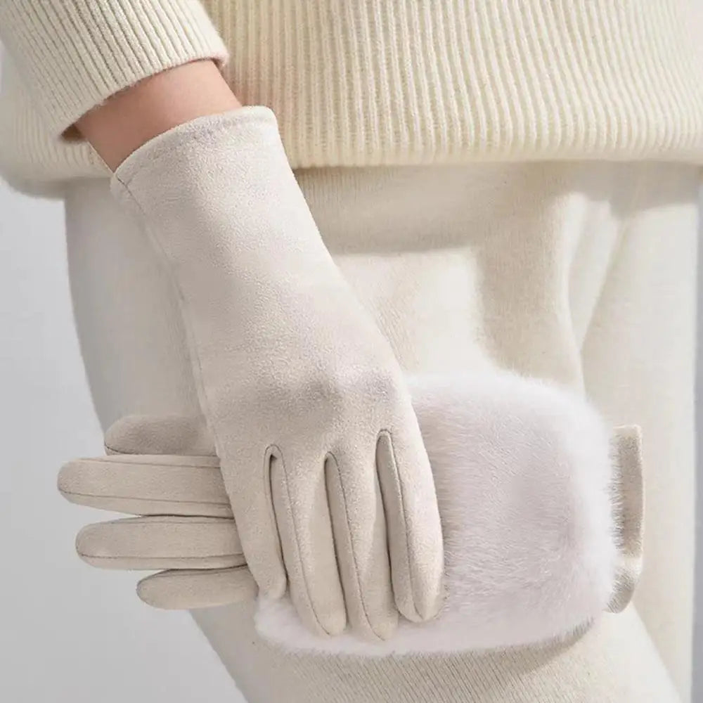 Luxurious Suede Rabbit Fur Touchscreen Winter Gloves