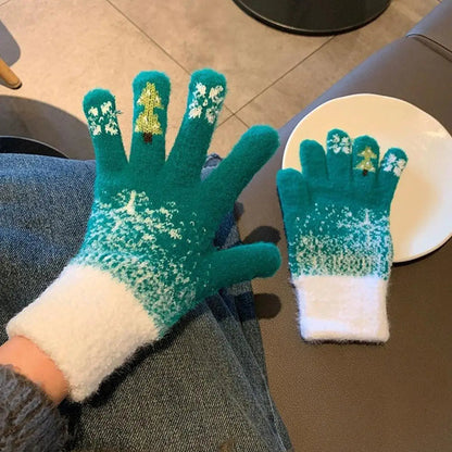 Cozy Festive Knit Fingerless Gloves with Soft Fleece Lining