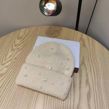 Pearl-Accent Knit Beanie - Cozy Winter Hat