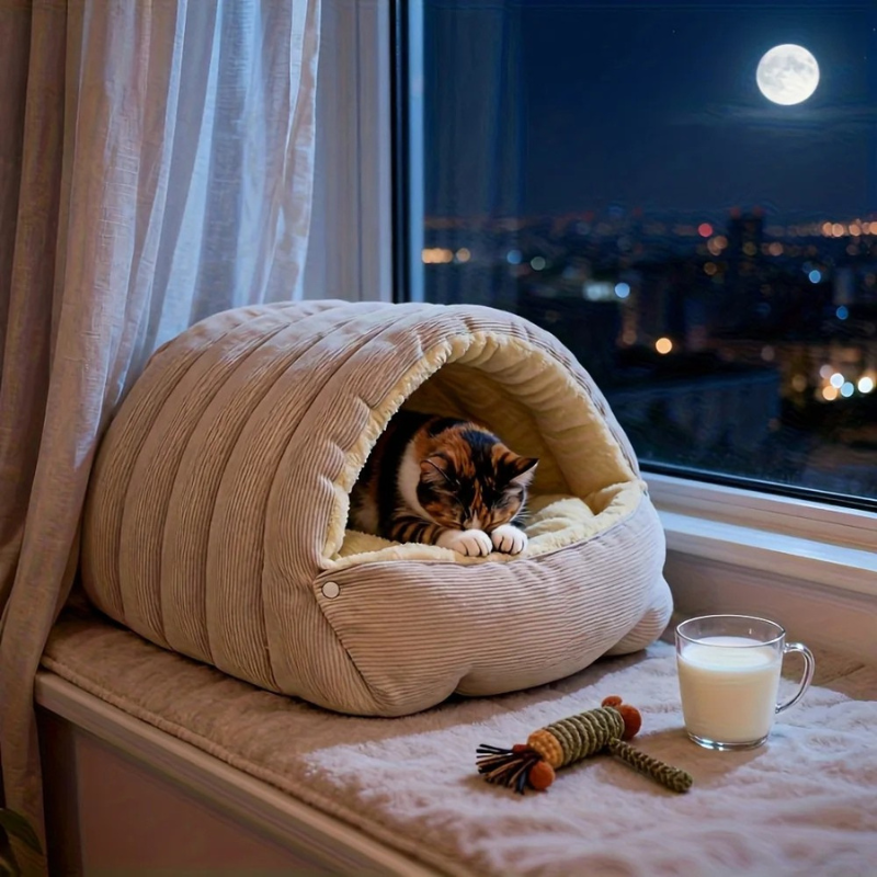 Cozy Arctic Fleece Cat Cave Bed - Enclosed Warm Hideaway for Cats