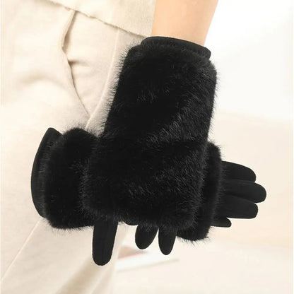 Luxurious Suede Rabbit Fur Touchscreen Winter Gloves
