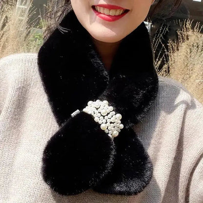 Luxurious Faux-Fur Pearl-Accented Winter Scarf