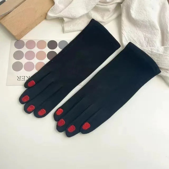 Stylish Touchscreen Winter Gloves with Nail-Polish Design