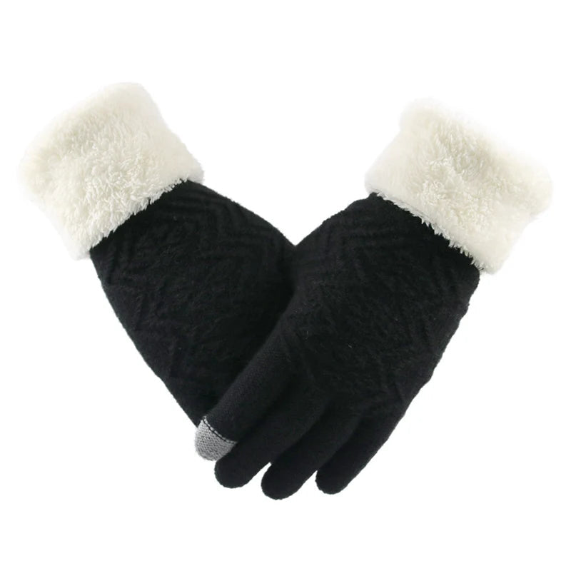 Cozy Plush-Lined Knitted Gloves with Touchscreen Compatibility